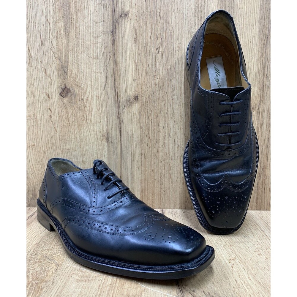 Mezlan 29462 Men's 9 W Black Leather Wingtip Brogue Oxford Dress Shoes Spain